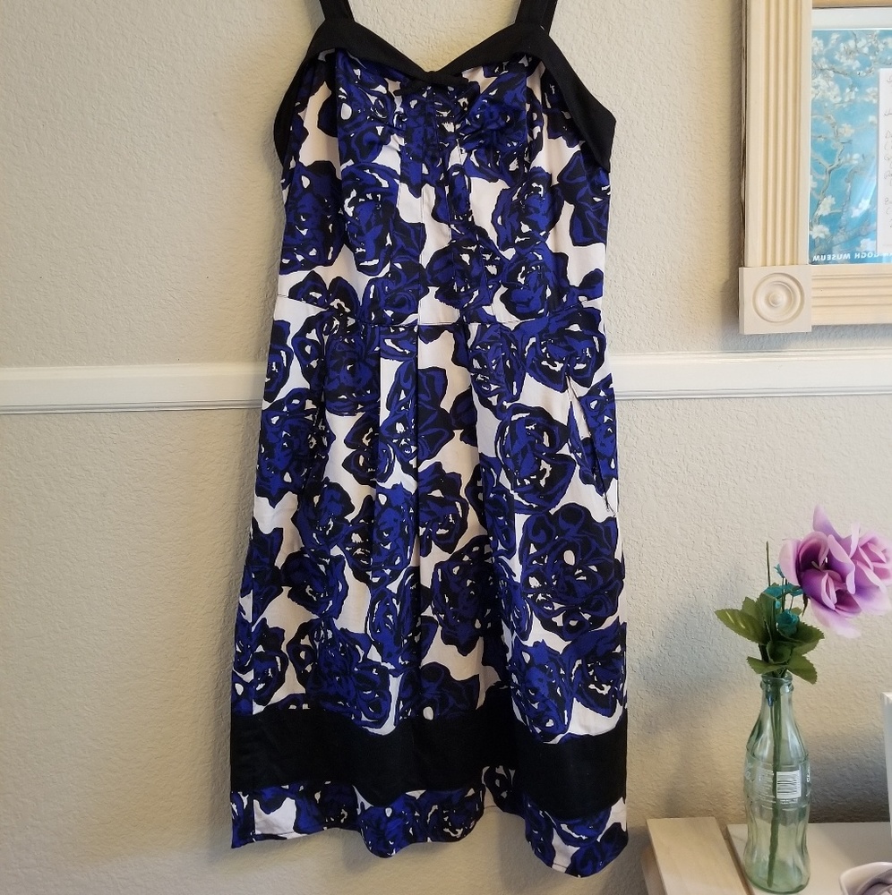 Blue & Black Retro Floral Dress